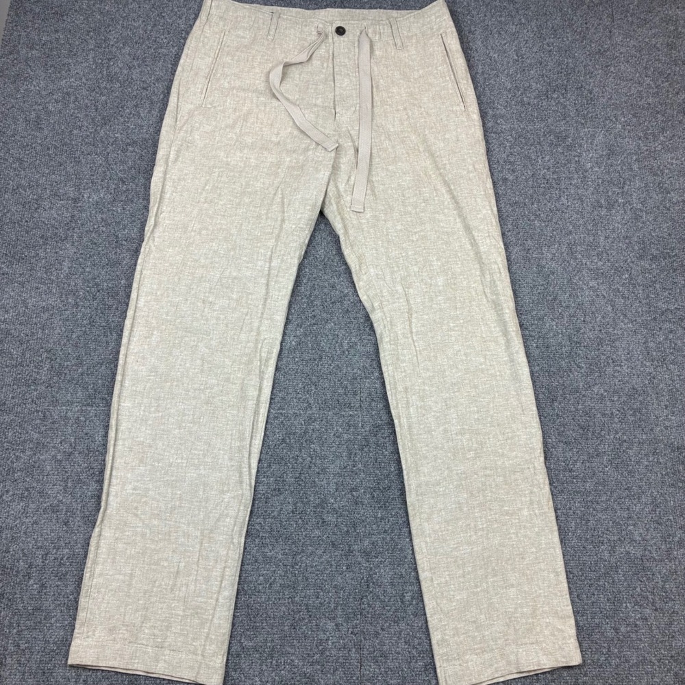 Perry Ellis Mens Linen Blend Drawstring Pants Beige Straight Leg Size 32x32